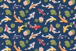 Koi Carp Fish Seamless Patterns