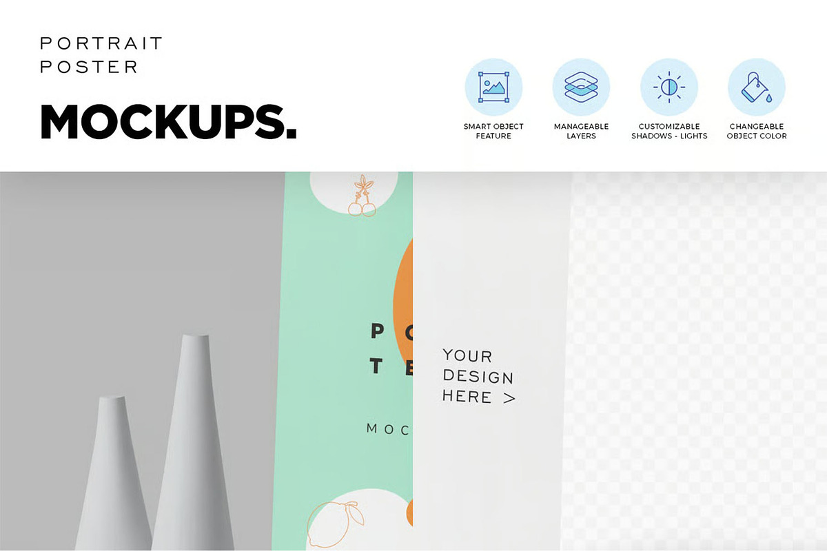 Floating Portrait Poster Mockups, an Advertising Mockup by megostudi0 (Photo 5 of 6)