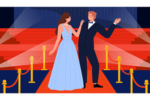 Elegant Celebrities Arriving On Red, an Object Illustration by Flashvector