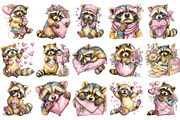 Whimsical Valentine Raccoon Clipart, an Illustration by OK Design (Thumbnail 3 of 6)