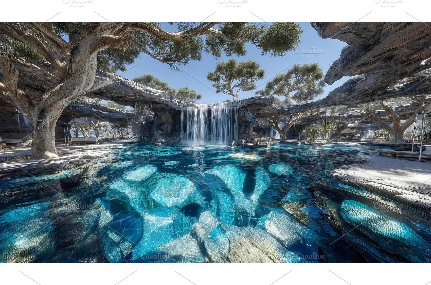 A crystal-clear waterfall cascades, a Nature Photo by ZinetroN