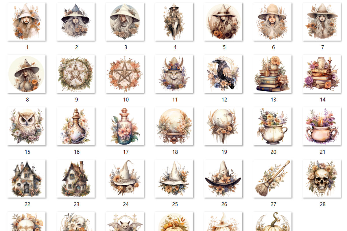 Watercolor Boho Witch Clipart, a Person Illustration by GiraffeCreative (Photo 8 of 9)