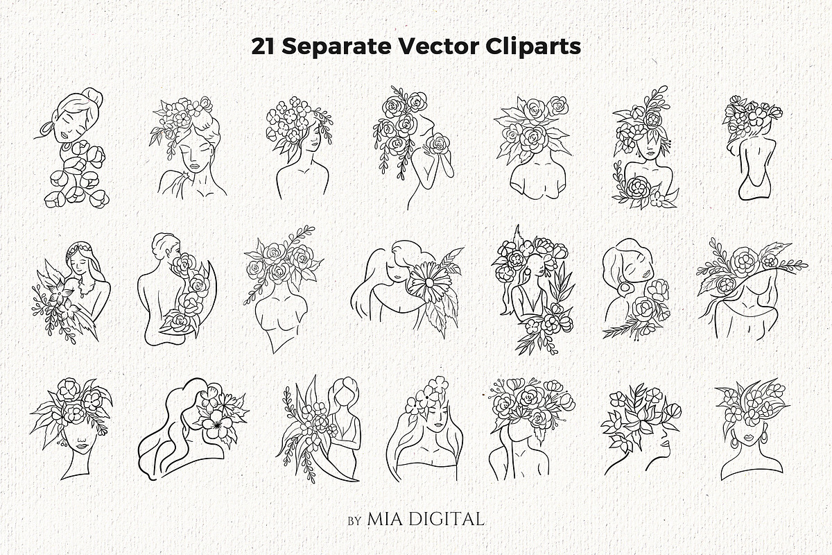Floral Head Women SVG Cliparts, an Illustration by Mia Digital (Photo 2 of 6)