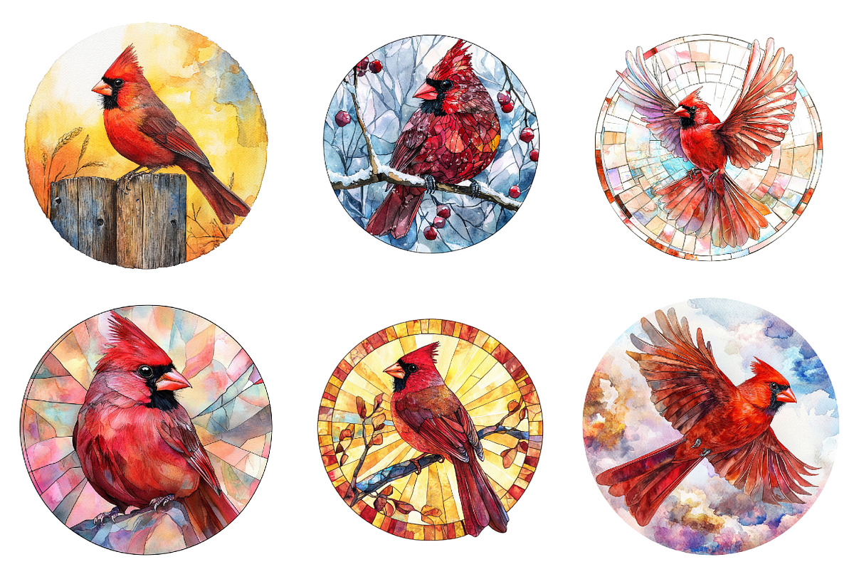 Stained Glass Cardinal Bird Clipart, an Illustration by CreationArt (Photo 3 of 5)