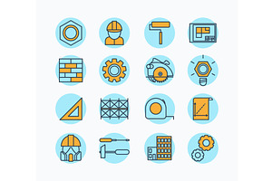 Color building icons in simple style, an Illustration by the8monkey