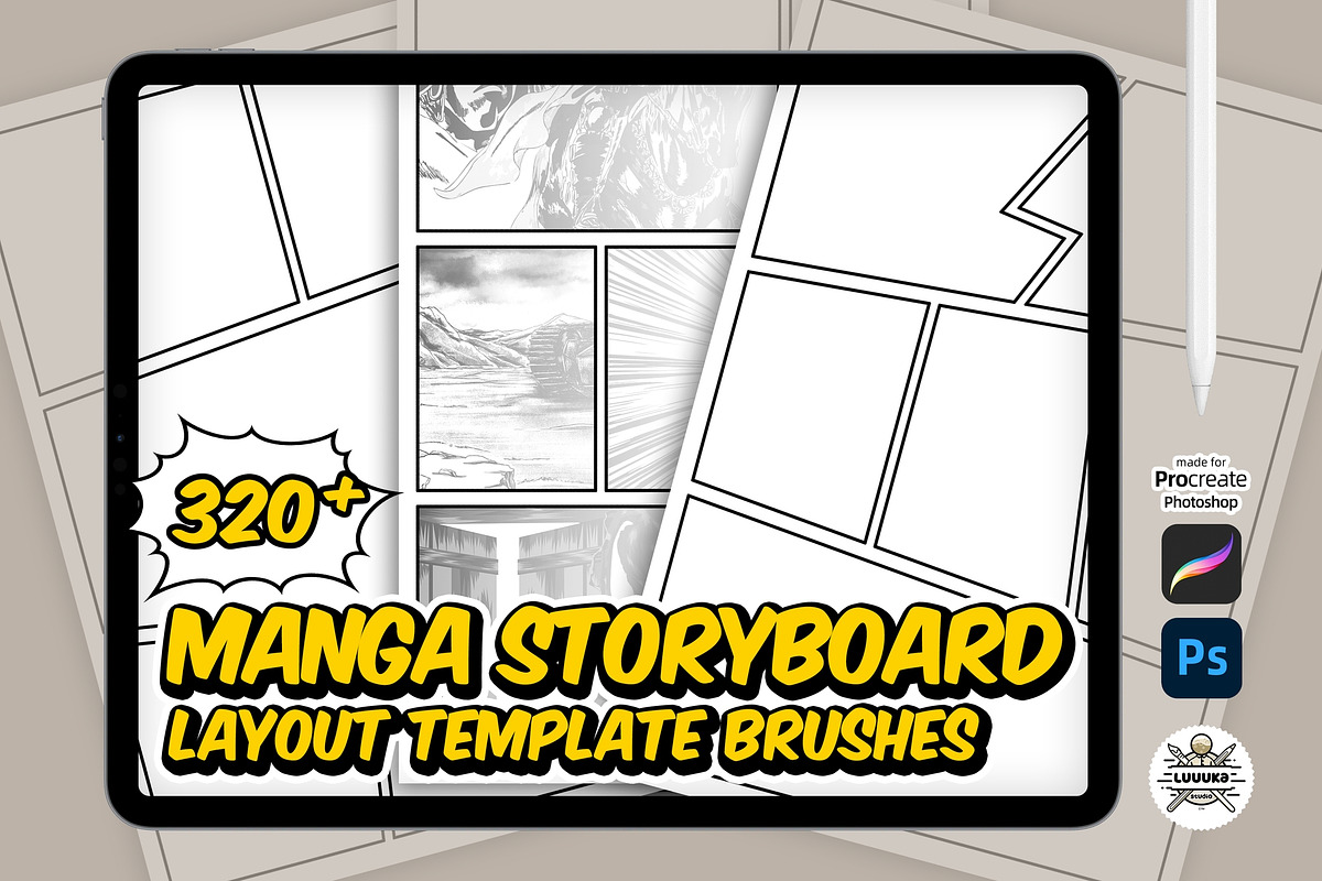 Manga Storyboard Layout Brushset, a Brush Add-On by Luuuka studio (Photo 1 of 8)