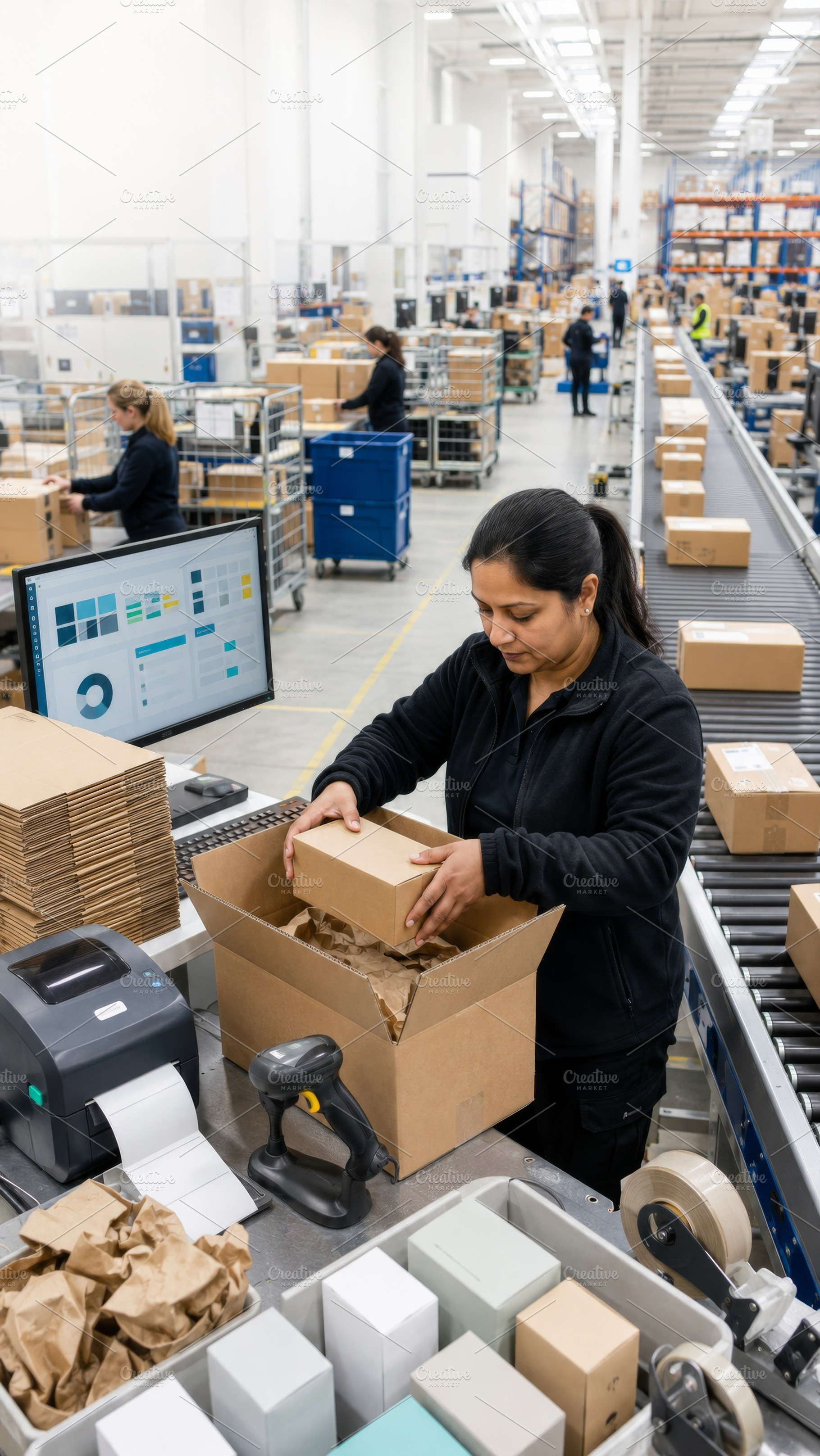 Packaging process in modern warehous, a Photo by Dvoevnore photos