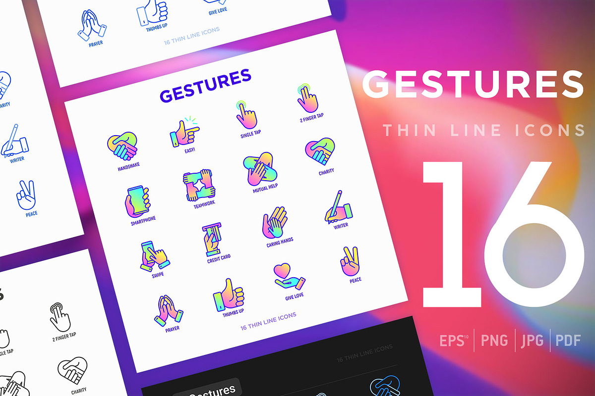 Gestures | 16 Thin Line Icons Set, an Outline Icon by Alex Blogoodf (Photo 1 of 7)