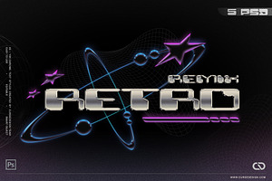 Y2K Chrome Text Effects – 5 PSD File, a Layer Style Add-On by Cursedesign
