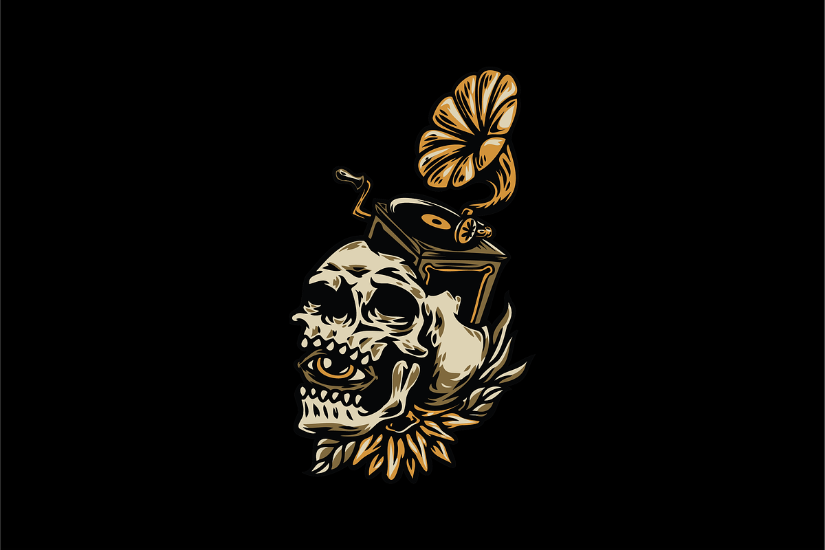 Skull with Gramophone, an Object Illustration by nomlimo.com (Photo 1 of 3)