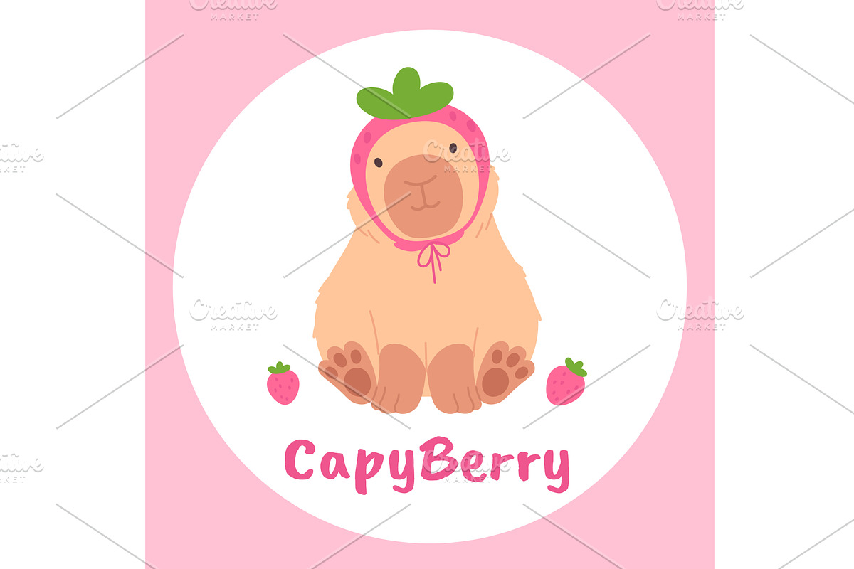 Print with cartoon capybara in, an Animal Illustration by LadadikArt