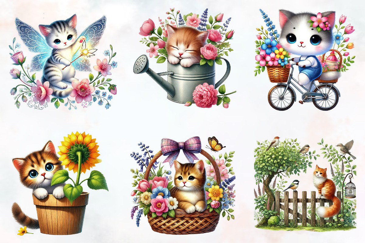 Spring Cats Sublimation Clipart, an Illustration by RobertsArt (Photo 4 of 7)