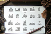80 landmarks line icons, an Outline Icon by Tettygreen (Thumbnail 1 of 5)