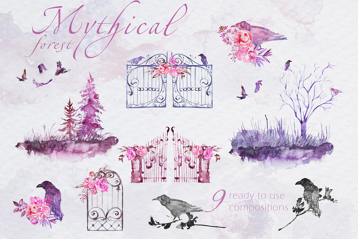 Watercolor Mythical Forest Clipart, an Animal Illustration by ArtCreationsDesign (Photo 2 of 5)