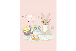 Happy Easter Greeting Card with Cute, an Object Illustration by Maria Starus