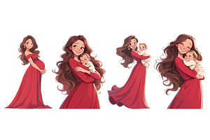 Young Mother Cartoon. Brunette Woman