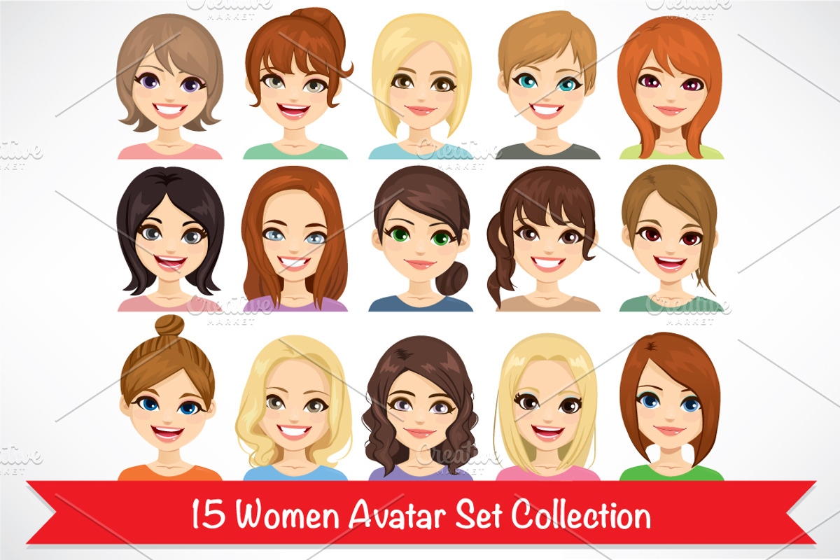 15 Women Avatar Set Collection, an Illustration by Kakigori Studio (Photo 1 of 2)