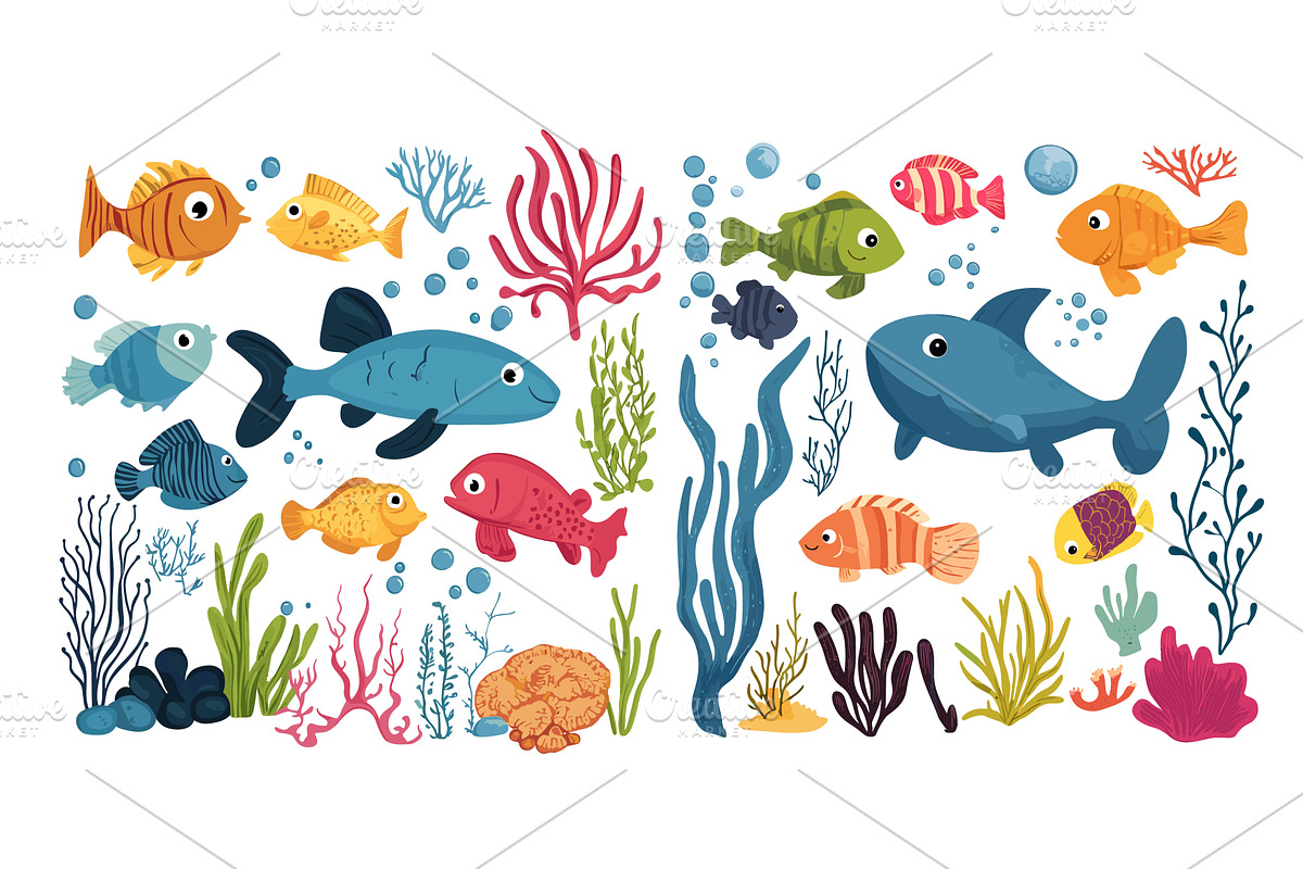 Cartoon underwater animals. Algae, an Animal Illustration by Stock-Smart-Start