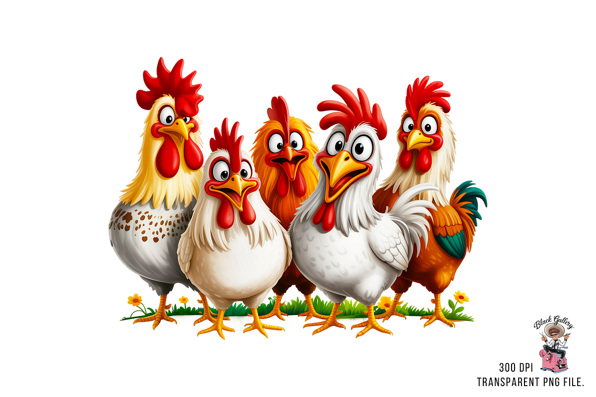 10 Funny Chickens Group PNG Clipart, an Illustration by Clipart Bloom (Photo 7 of 12)