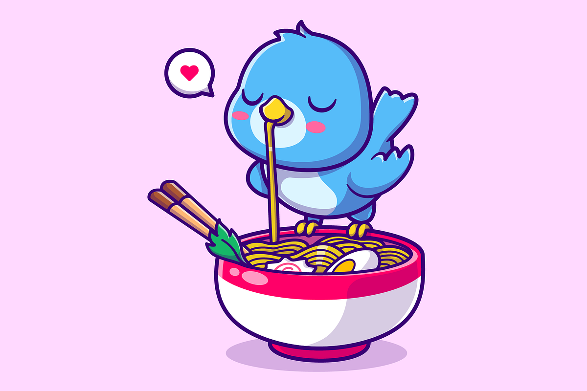 Cute Bird Eating Ramen Noodle, an Animal Illustration by Catalyst Labs (Photo 1 of 3)