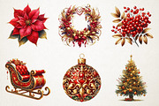 Elegant Gold & Red Christmas Clipart, an Illustration by RobertsArt (Thumbnail 3 of 7)