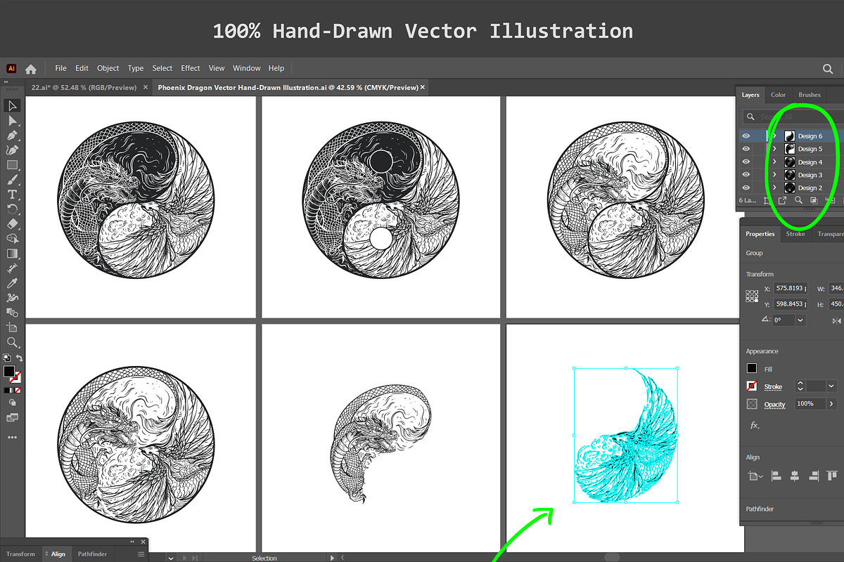 Phoenix Dragon YinYang Vector Logo, a Decorative Illustration by Suvham Roy (Photo 2 of 6)