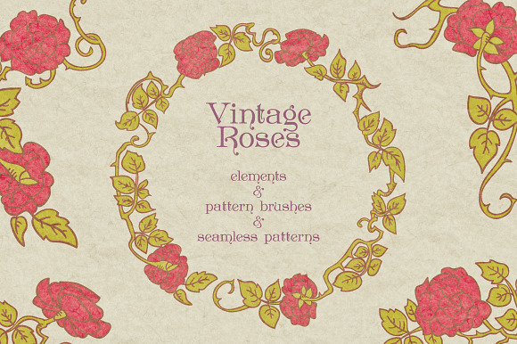 Vintage roses elements & brushes preview 5
