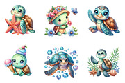 Kawaii Sea Turtle Clipart, an Illustration by CreationArt (Thumbnail 2 of 6)