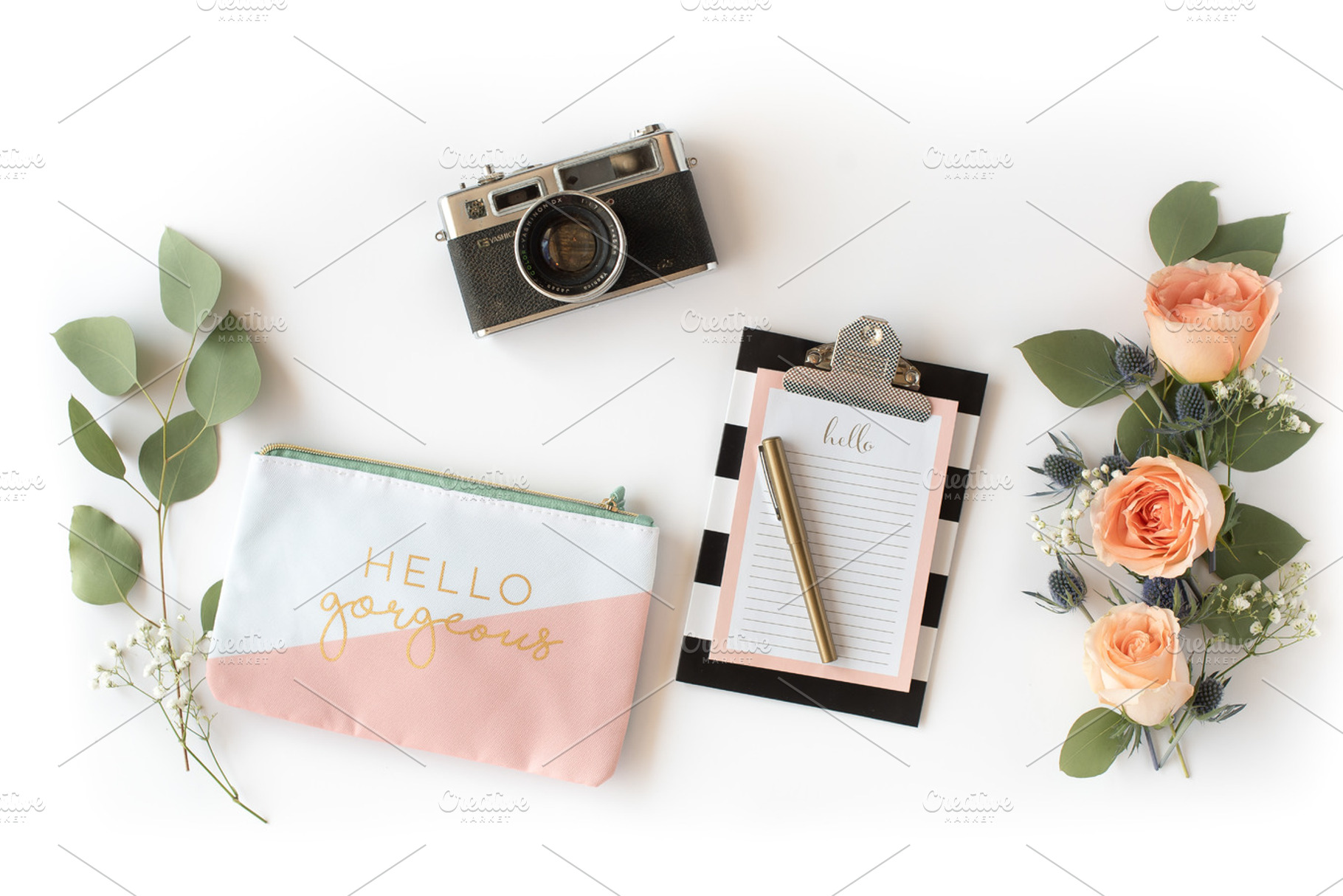 White Pink Floral Flat Lay, a Photo by Cohesive Market