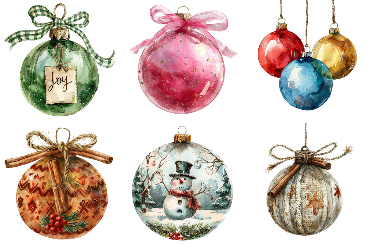 Christmas Baubles Clipart, an Illustration by Watercolor design (Photo 4 of 4)