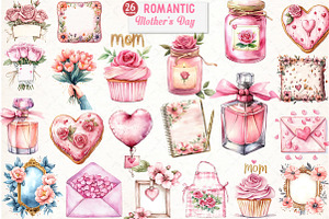 Romantic Mothers Day Clipart, an Illustration by Watercolor design