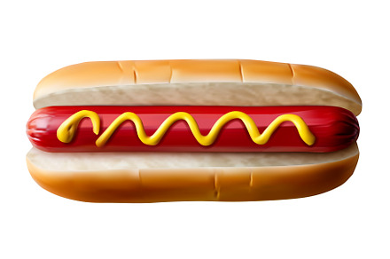 A hot dog sits in a soft bun, topped
