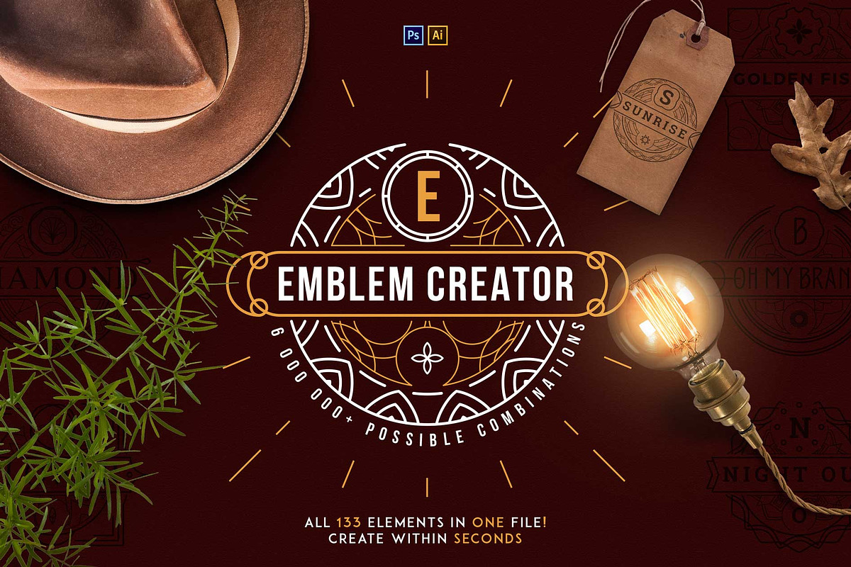 Emblem Creator all in one file -50%, a Branding & Logo Template by VP Fonts (Photo 1 of 10)