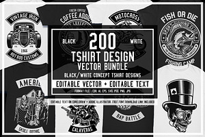 200 Vector Tshirt Designs B/W