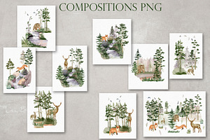 Watercolor Forest Clipart.