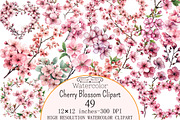 Watercolor Cherry Blossom Clipart, a Seasonal Illustration by Design Market (Thumbnail 1 of 5)