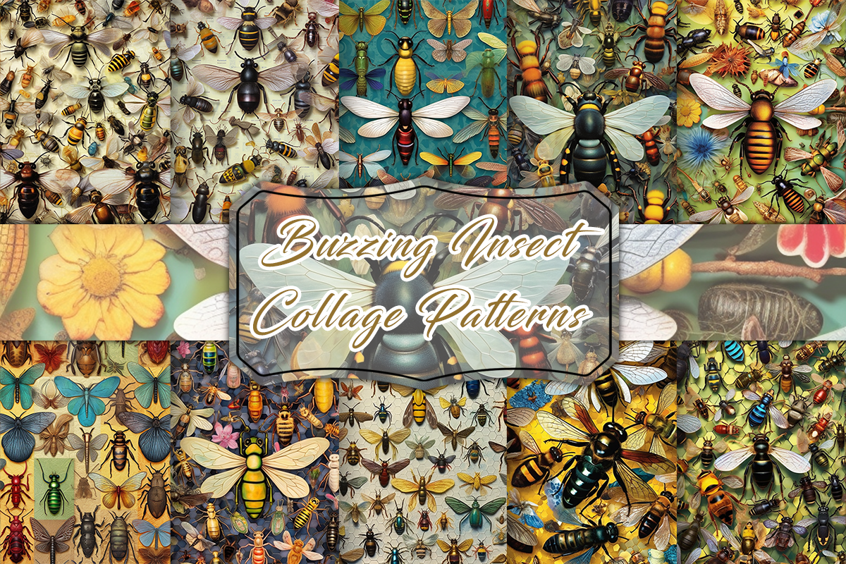 Buzzing Insect Collage Patterns, a Background Graphic by AdriOP ...