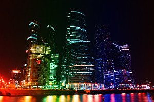 Futuristic Moscow city neon skyscrap