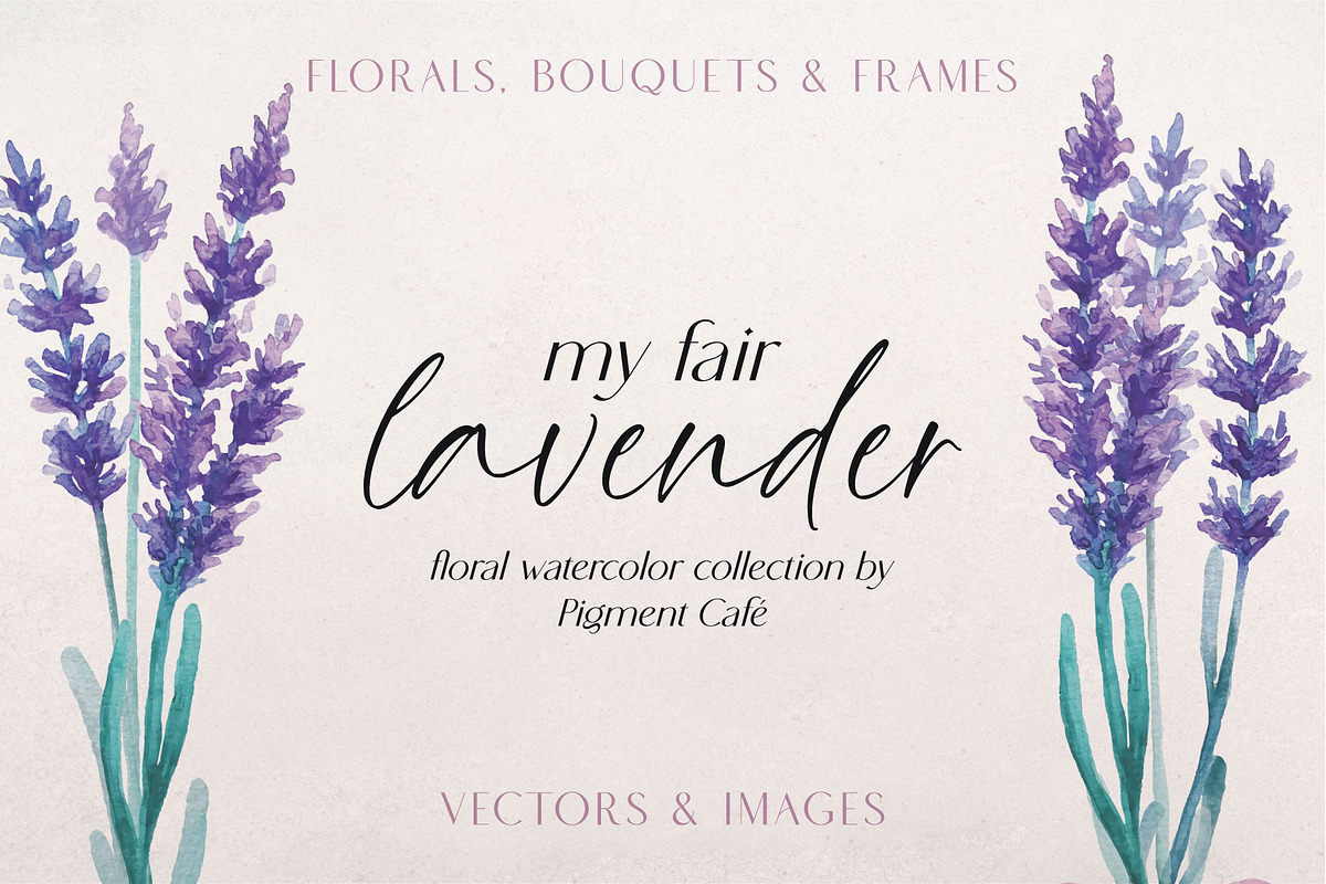 My Fair Lavender Watercolor Florals, a Seasonal Illustration by Pigment Café (Photo 1 of 7)