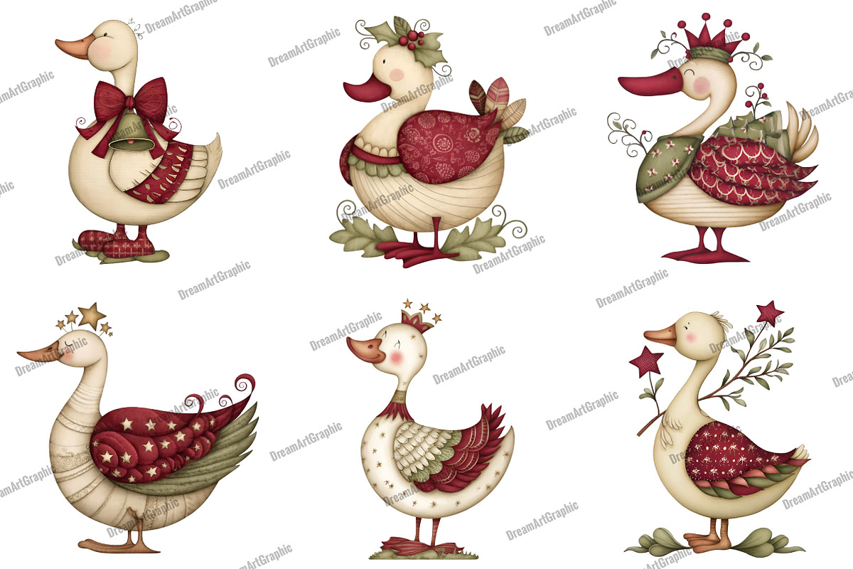 Christmas Goose Clipart, an Illustration by DreamArtGraphic (Photo 2 of 5)