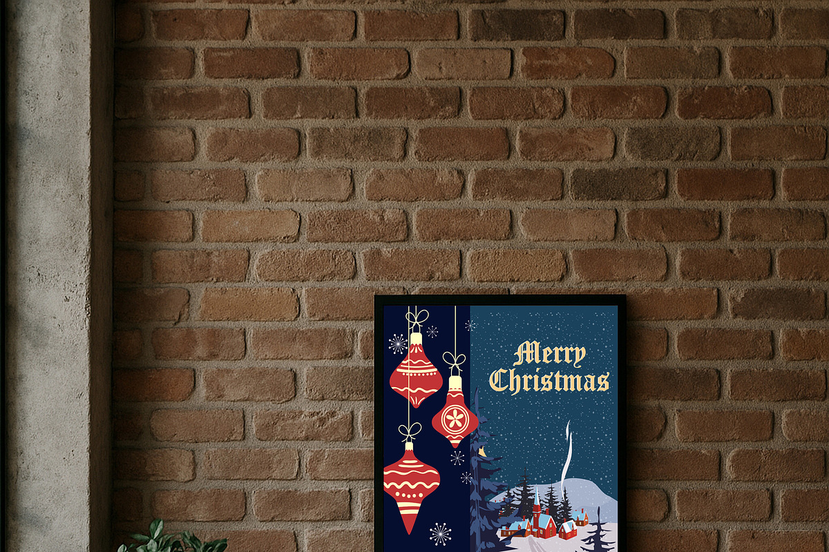 Retro Merry Christmas greeting card, a Seasonal Illustration by Vector_Up (Photo 2 of 4)