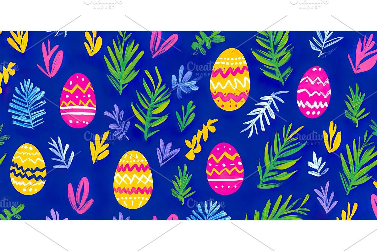 Colorful easter eggs and leaves on a, an Illustration by Lermont51