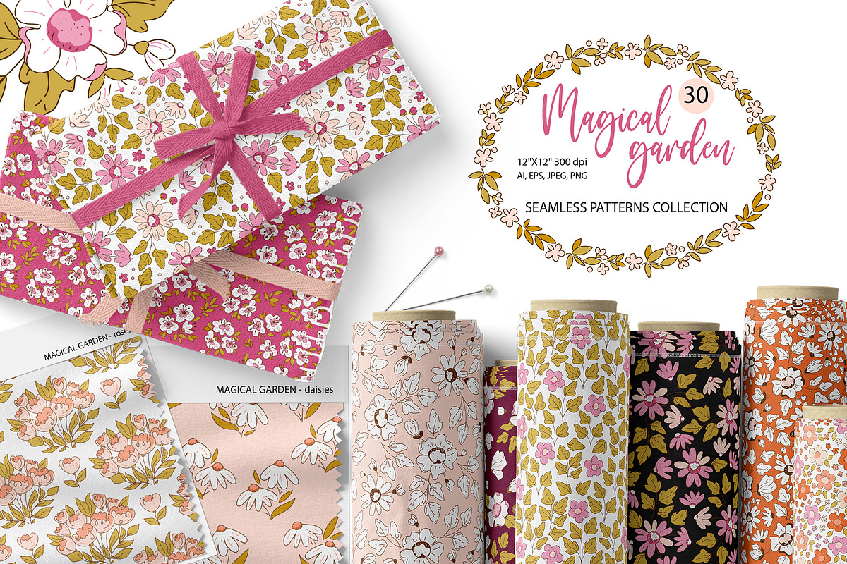 Magic garden flower patterns, a Pattern Graphic by rosypatterns (Photo 1 of 10)