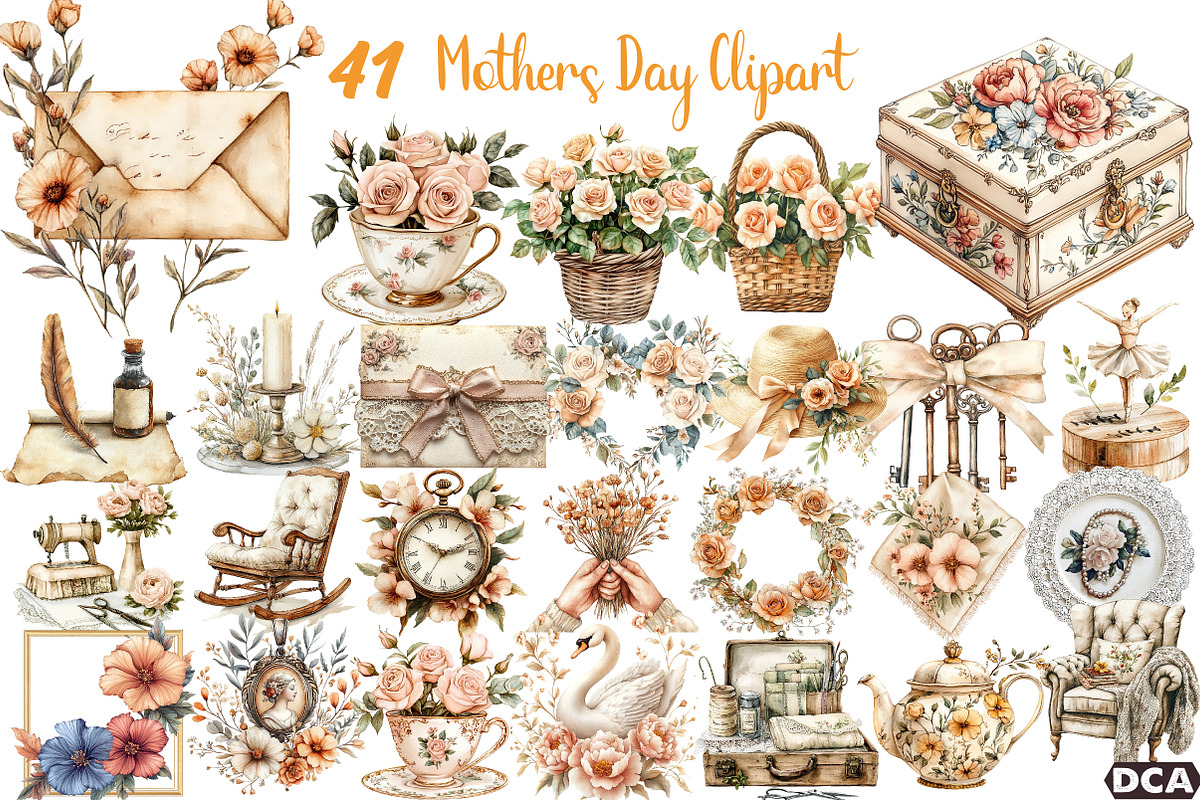 vintage beige mothers day Clipart, an Illustration by DreamCafeArt (Photo 1 of 5)