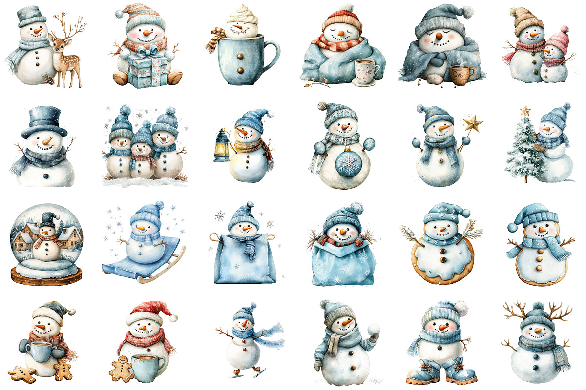 Christmas Pastel Blue Snowman Clipar, an Illustration by Sublimation Artist (Photo 2 of 6)