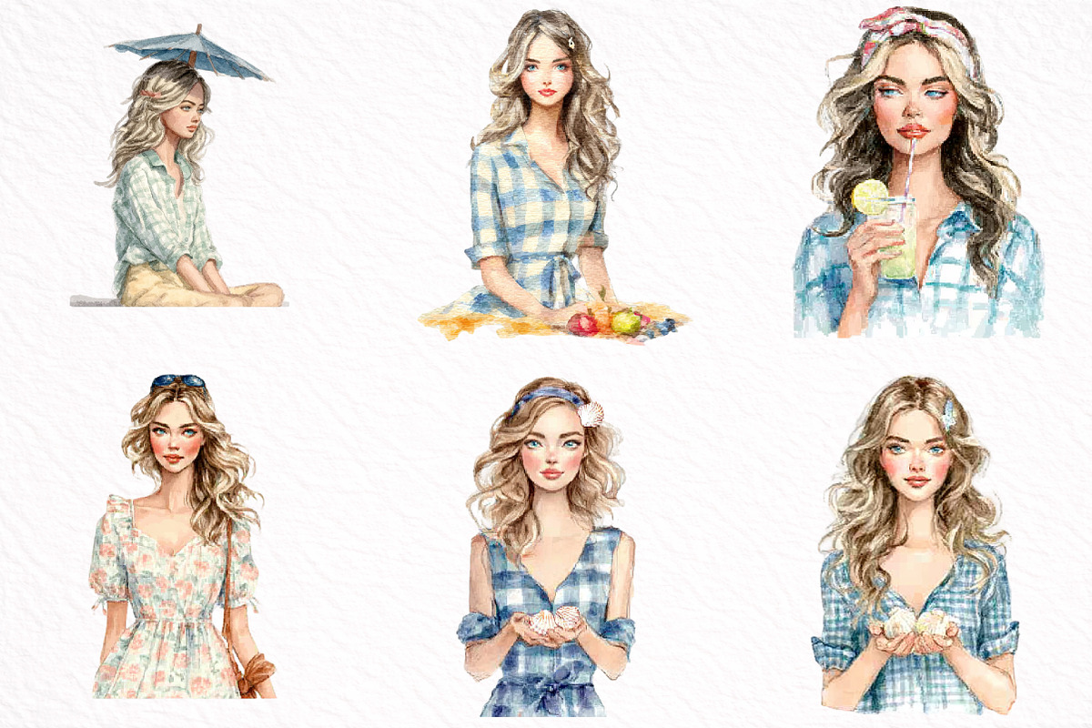 Watercolor Summer Girl Clipart Bundl, an Illustration by DreamArtGraphic (Photo 6 of 8)
