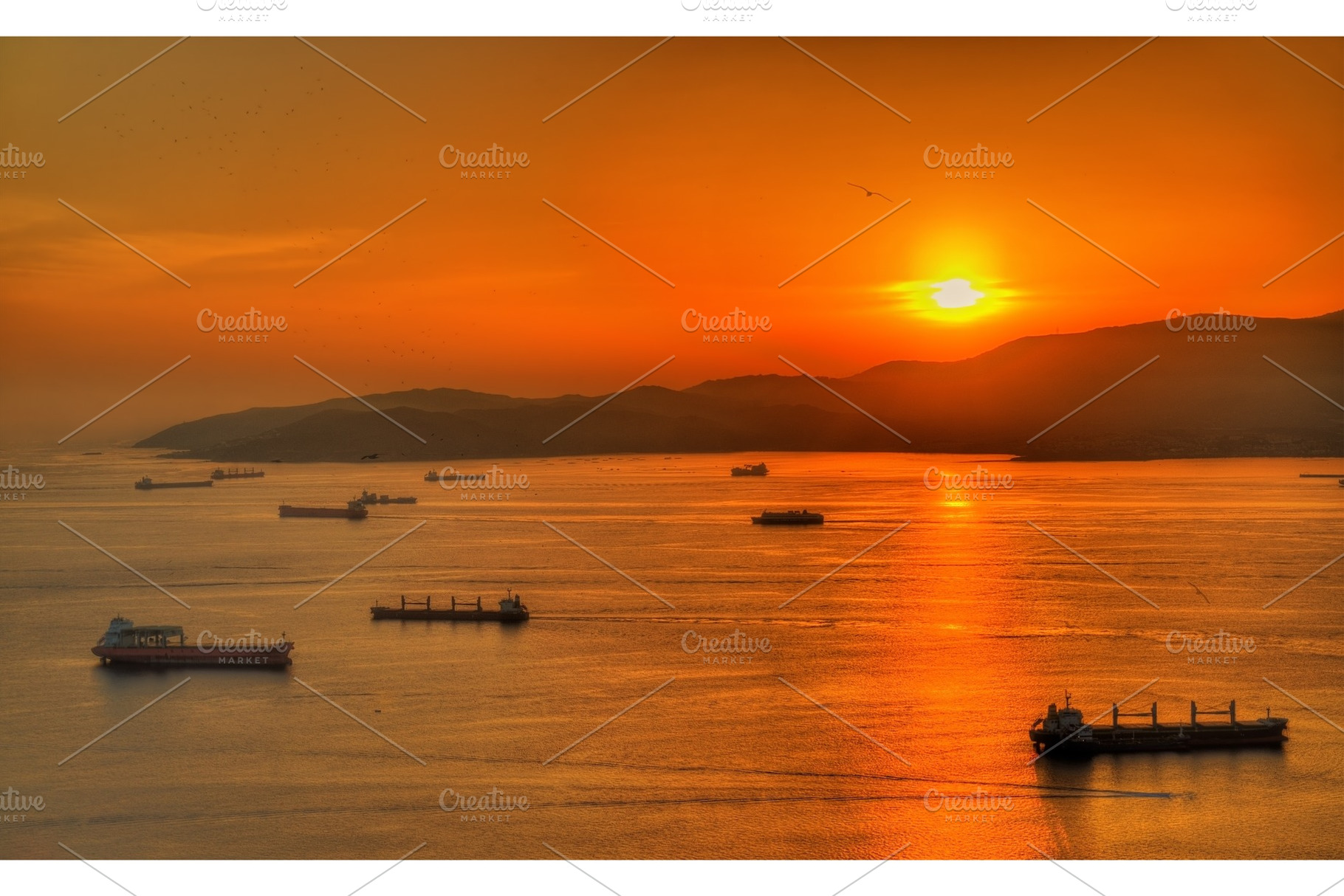Sunset over the bay of gibraltar featuring gibraltar, spain, and dramatic, a Nature Photo by Leonid Andronov