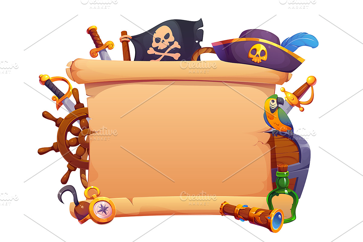 Pirate banner with paper scroll, an Object Illustration by Vector Tradition (Photo 1 of 3)