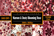 Maroon & Dusty Blooming Rose, a Background Graphic by Printable Treasure (Thumbnail 1 of 7)