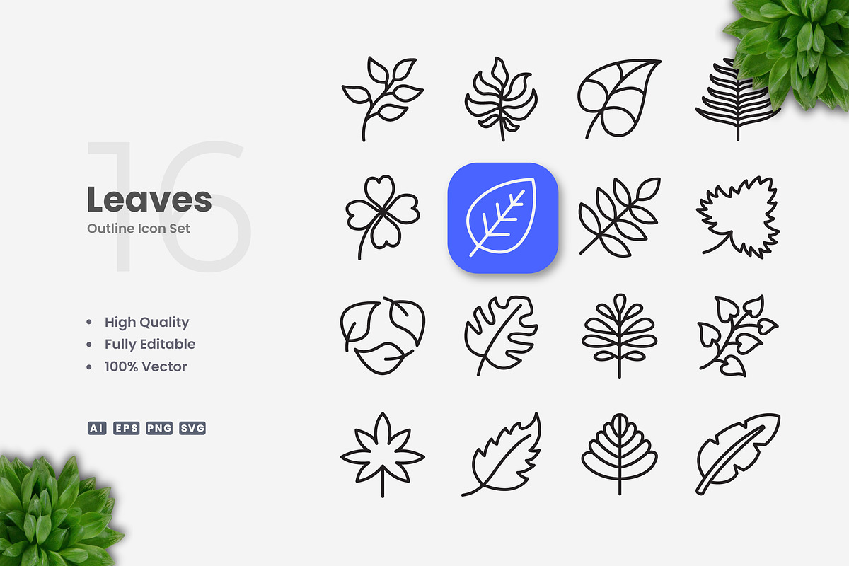 Leaves Outline Icons, an Outline Icon by Upnowgraphic
